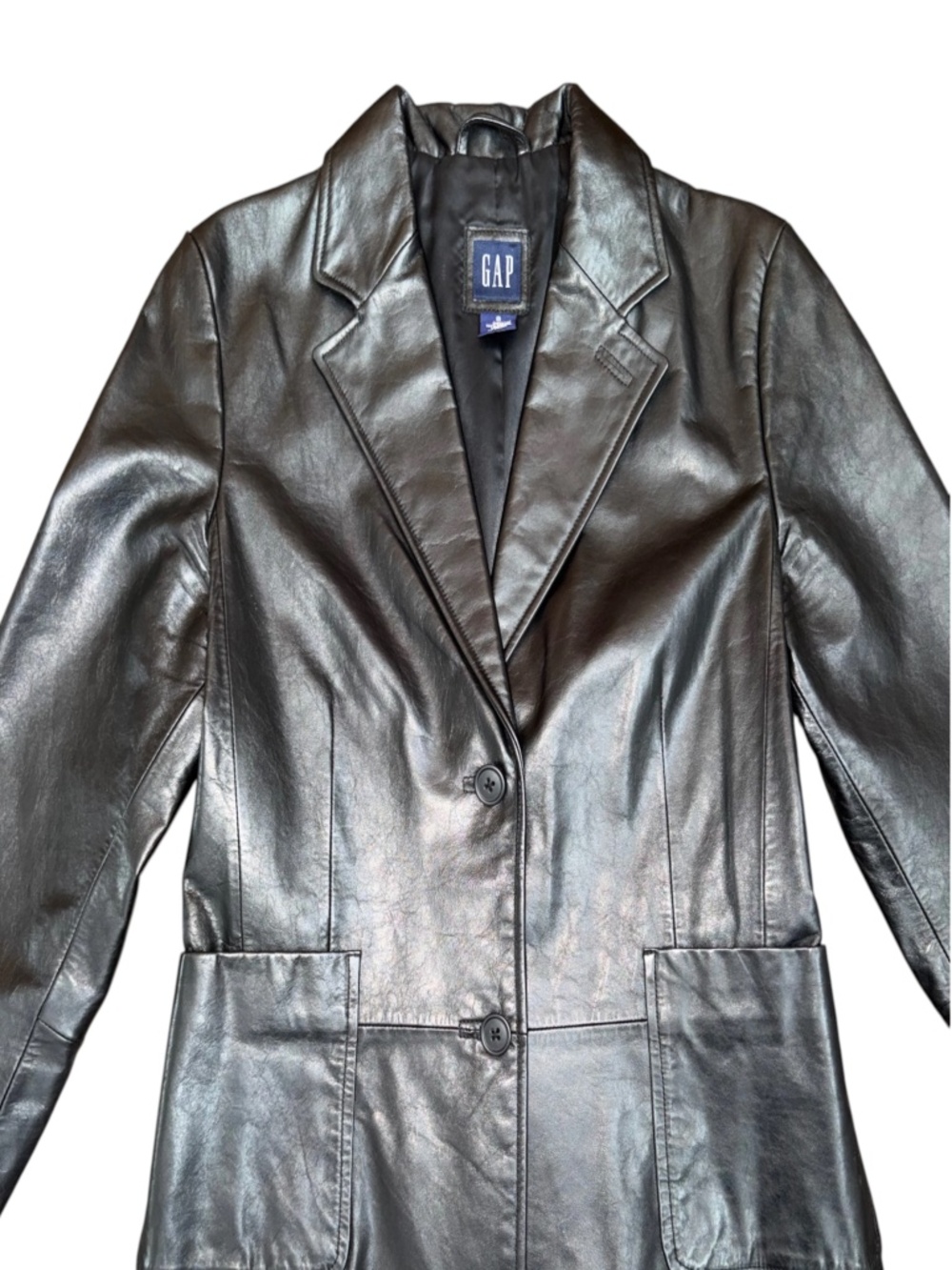 Vintage 90s GAP Genuine Leather Blazer Jacket Black Y2K Minimalist Coat